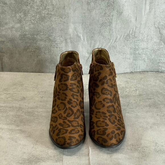 STYLE & CO Women's Brown Leopard Print Micro Masrinaa Block Heel Booties SZ 6.5 - Picture 1 of 8